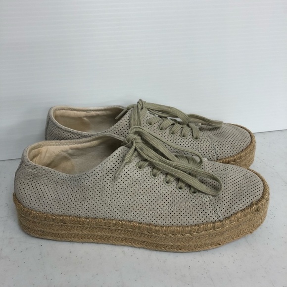 Tretorn Eve Espadrille Sz 8 Tan Punched Leather Jute Platform Lace Up Sneaker - Picture 1 of 8